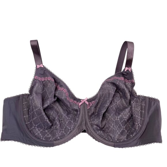 Glamorise Womens Purple Full Figure Wonderwire Lace Bra 48C style 9845 - Picture 1 of 9